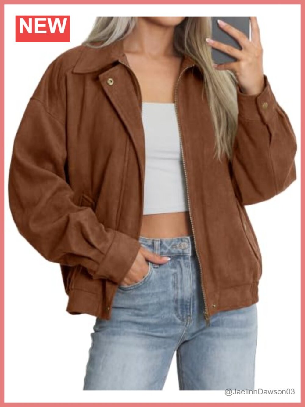 Faux Suede Long Sleeve Bomber Jacket Women Loose Fit Zip Up Streetwear